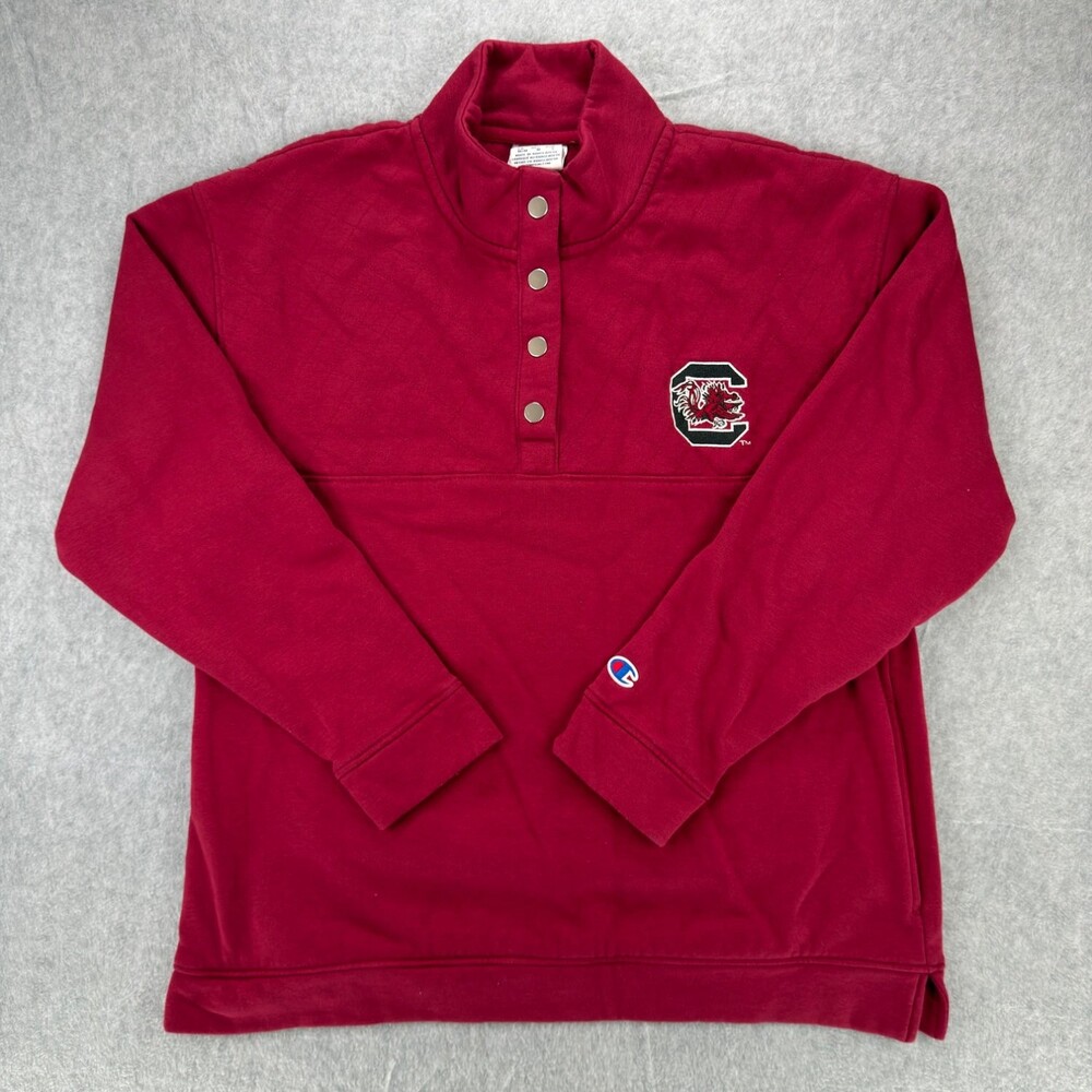 Champion South Carolina Gamecocks Quilted Snap Neck Sweatshirt Mens M Maroon